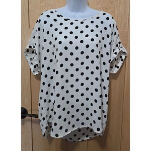 Maurices Polka Dot Womens Top With Zipper & Rolled Sleeves - Large